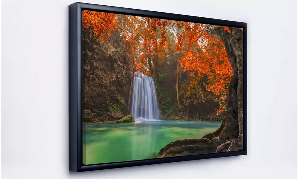 Erawan Waterfall - Orange - Photography Framed Canvas Art Print - Second Medium
