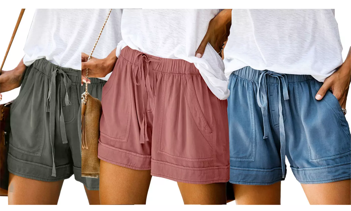 Doublju Women's Elastic Waist Comfy Casual Shorts with Pockets - Primary Image