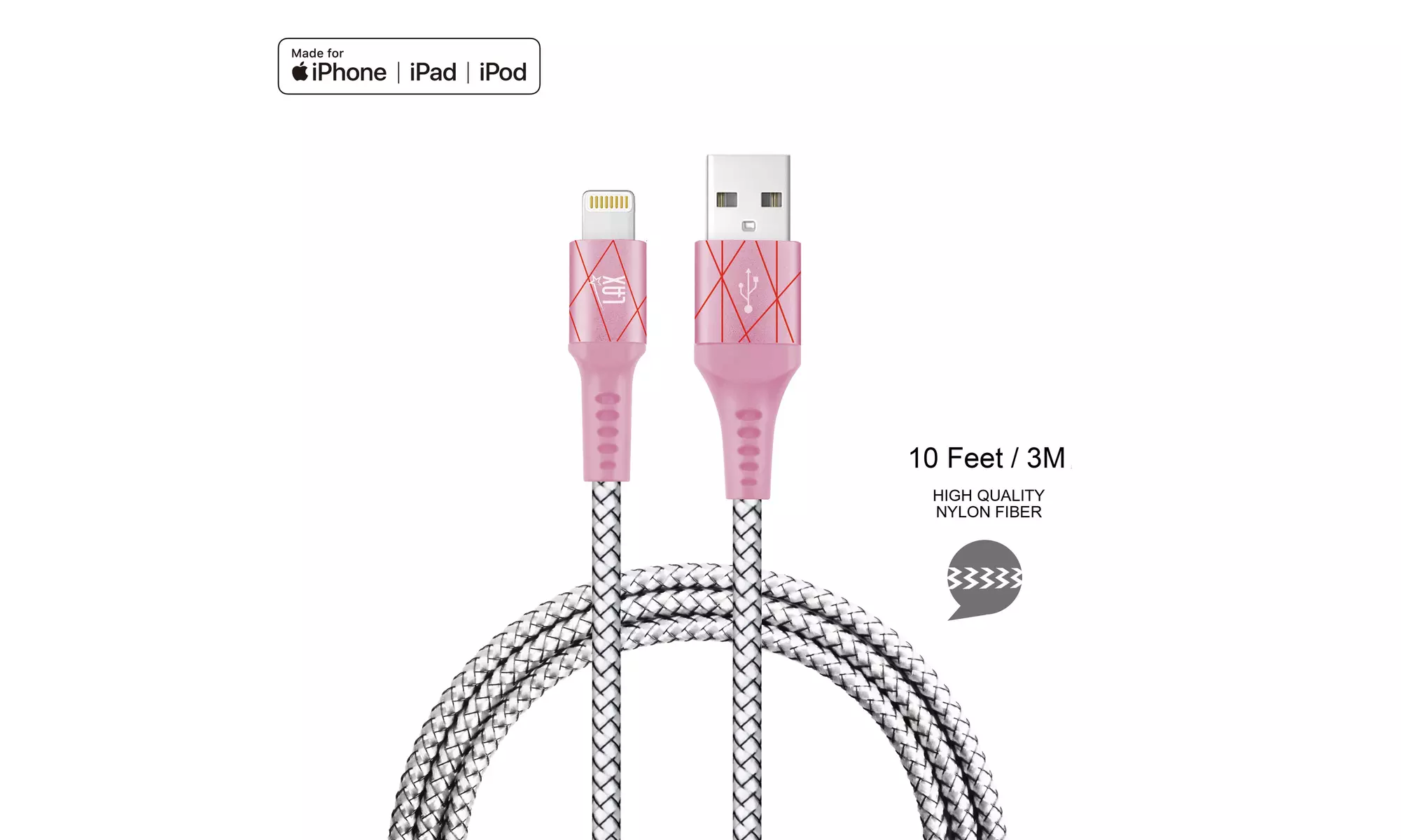 LAX Apple Certified Braided Lightning Cable for iPhone and iPad