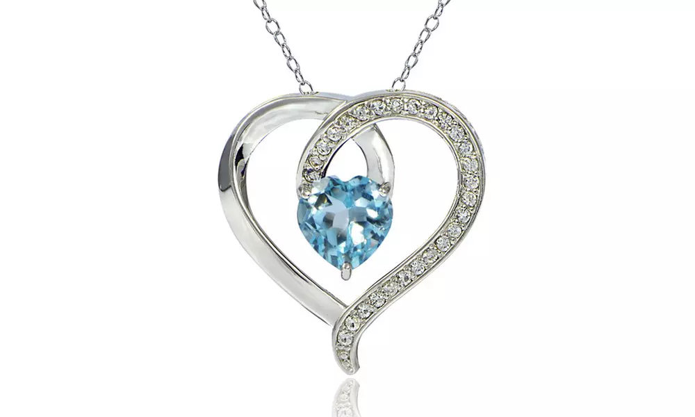 Sterling Silver 2.4ct TGW Blue Topaz & White Topaz Heart Necklace - Primary Image