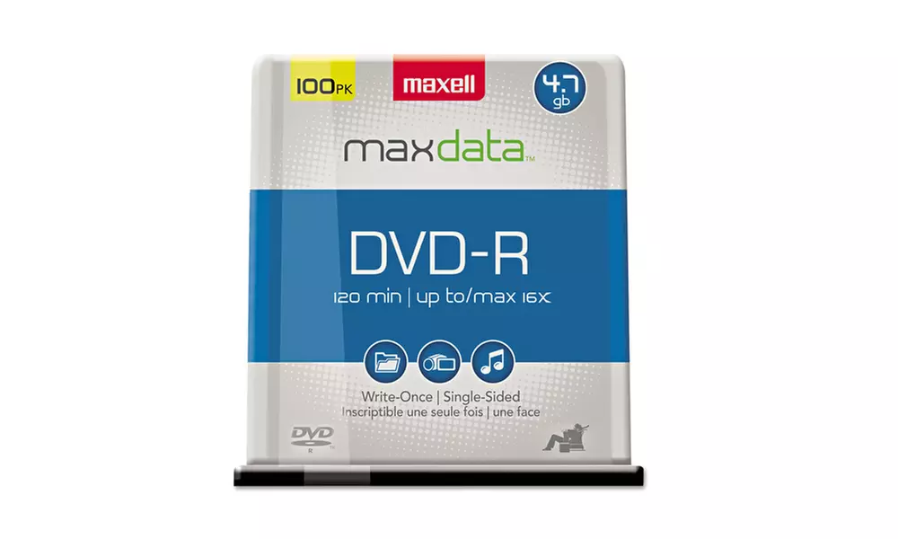 Maxell DVD-R Discs, 4.7GB, 16x, Spindle, Gold, 100/Pack - Primary Image