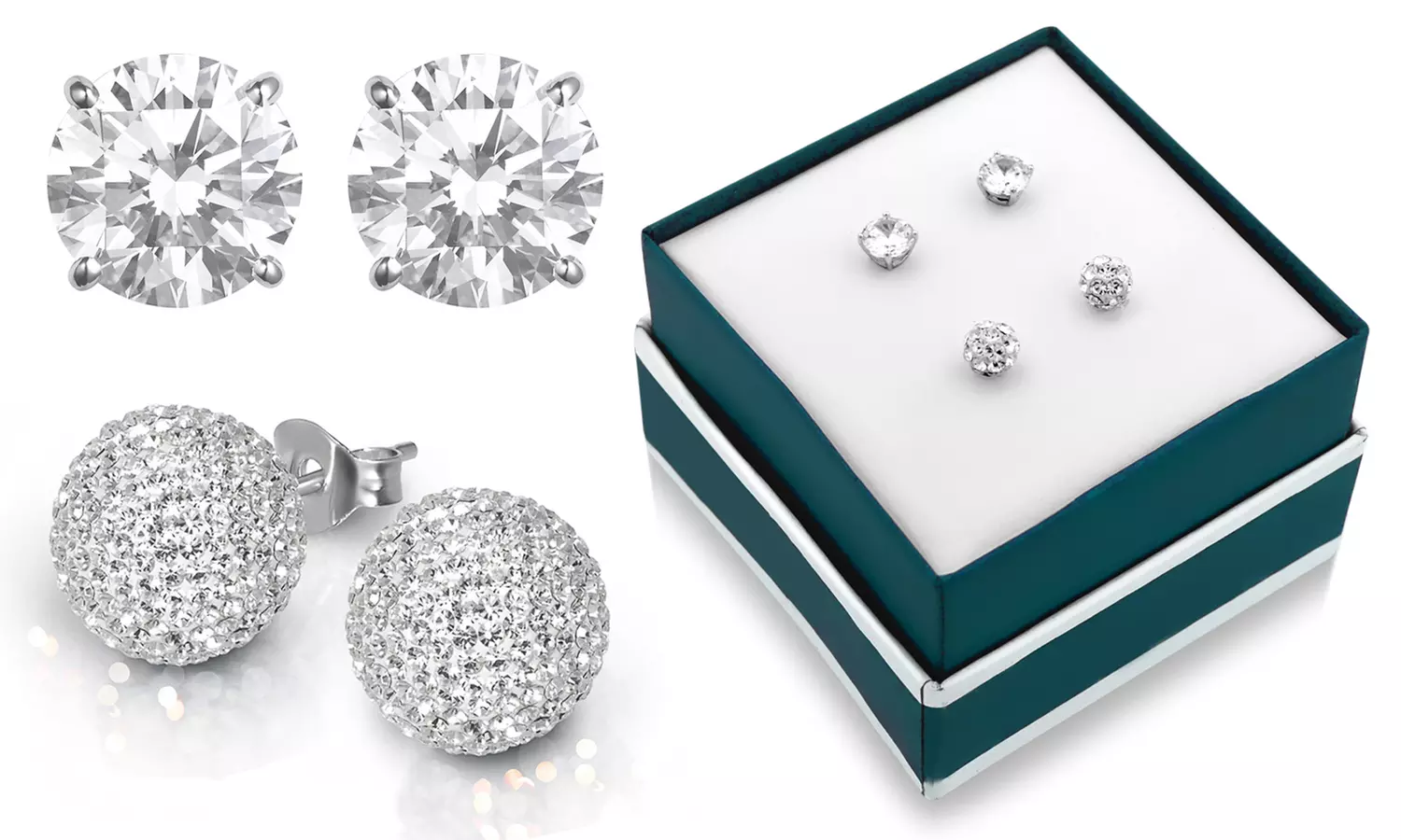 Sterling Silver Fireball Crystal And Round Stud Set In Gift Box By Sophia Lee  - Primary Image
