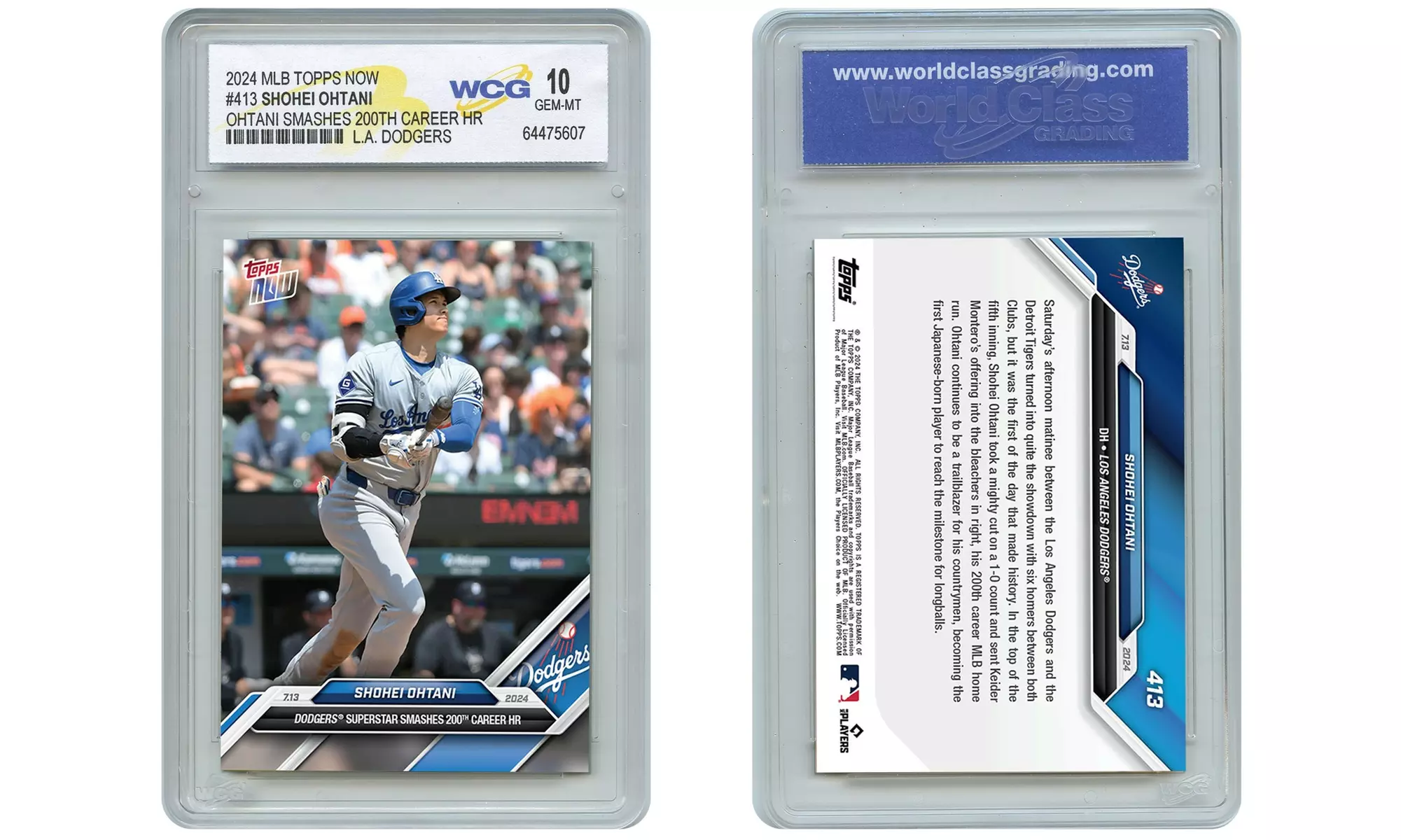 2024 Topps Now SHOHEI OHTANI Smashes 200th Career Home Run Card #413 Gem Mint 10 - Primary Image