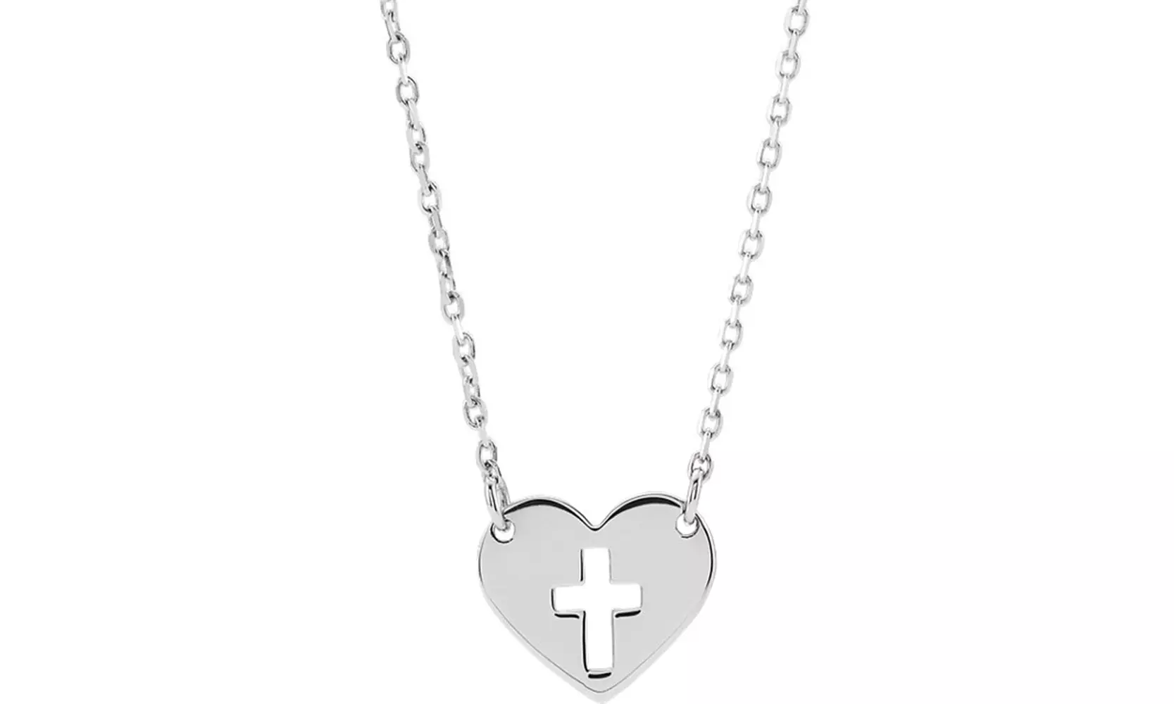 Sterling Silver Pierced Cross Heart Necklace - Primary Image