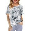 Image 2: Women's Round Neck Loose Tie-Dye Printed Short-Sleeved Twist Tunic