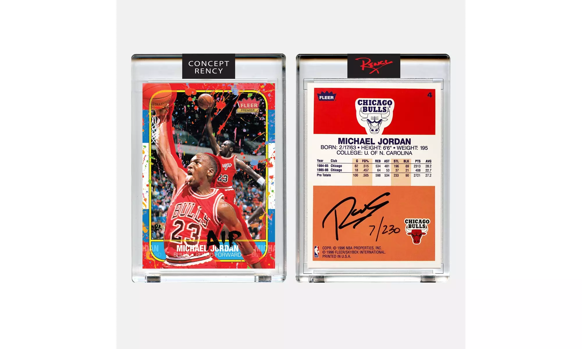 Jordan 1996 Fleer Rookie Card Embellished & Hand Signed by RENCY Ltd of 230 - Primary Image
