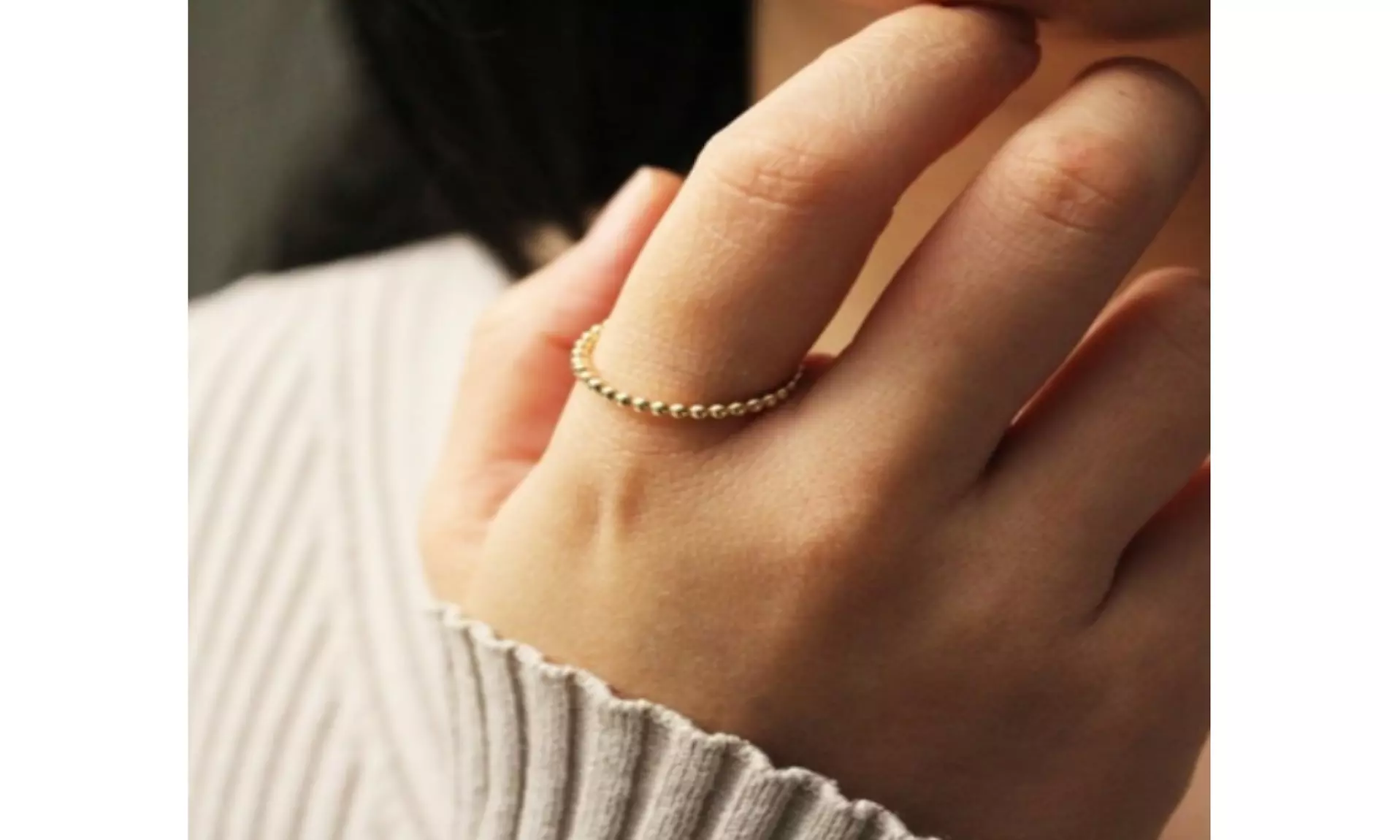 Italian 925 Sterling Silver Dainty Beaded Band Plated in 18K Yellow Gold  