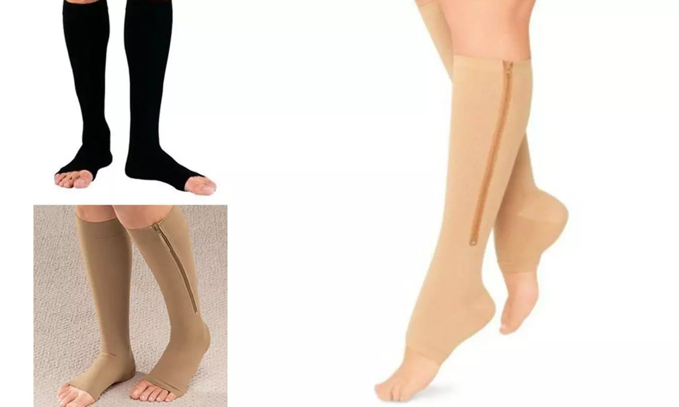 Unisex Compression Zip Socks Zipper Leg Support - Primary Image