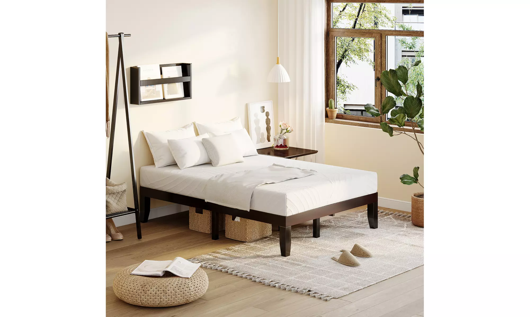 Costway Full Size Wood Bed Frame & 8'' Foam Mattress Set CertiPUR-US Certified - Primary Image