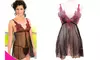 Women's Babydoll Mesh Lingerie Nightgown Dress & Thong Set