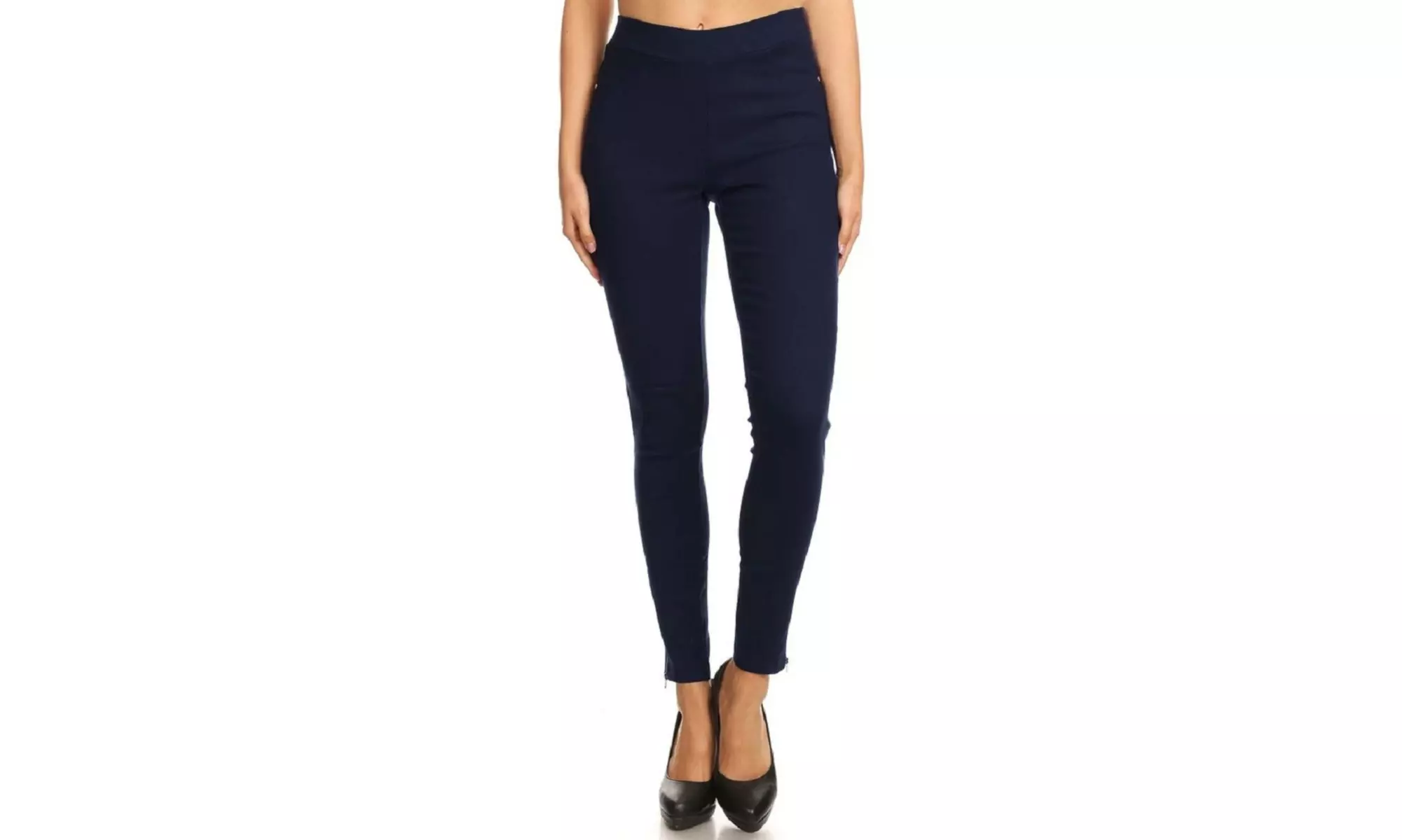 Women's Cotton Blend Pull-On Jeggings Cuff Zipper Skinny Pants