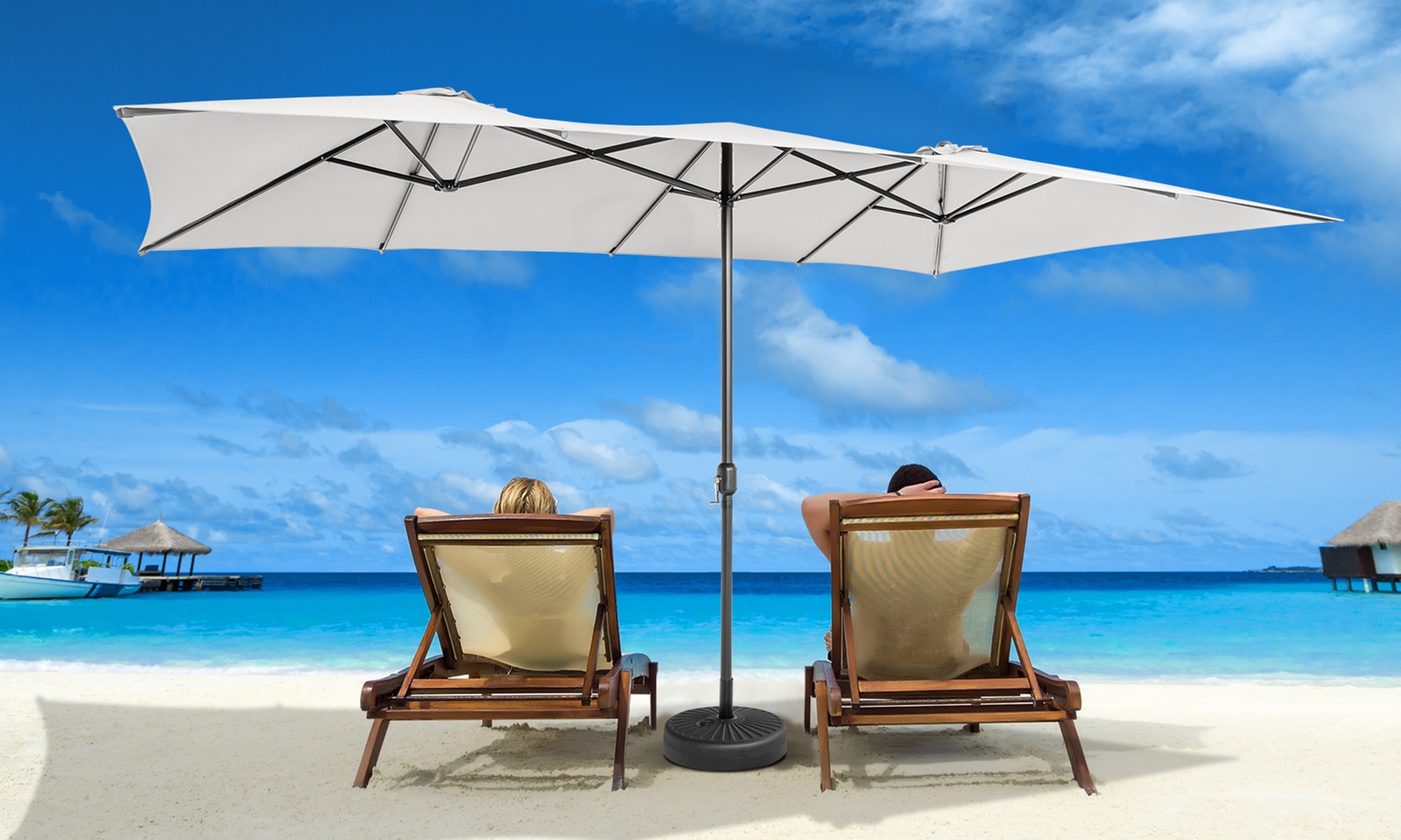 Costway 15FT Double-Sided Patio Market Umbrella Large Crank Handle Vented