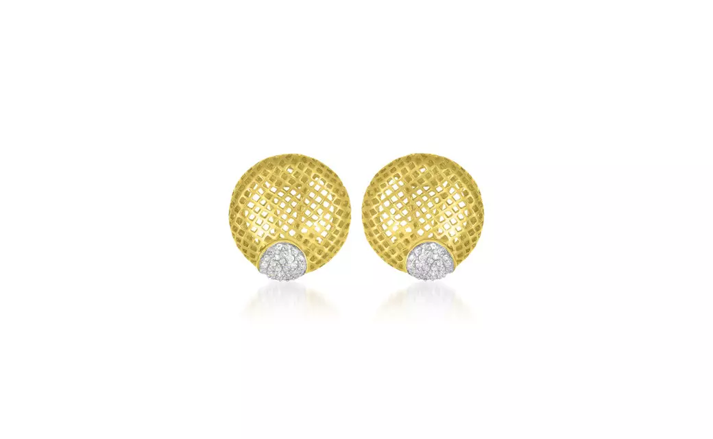 Cubic Sterling Silver Gold Plated Lace Round Earrings - Second Medium