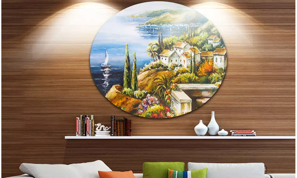 Sailing Boat Remote View' Disc Seascape Circle Metal Wall Art - Primary Image