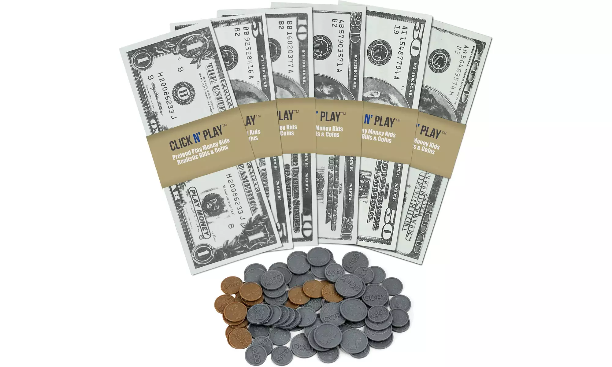 Pretend Play Money Realistic Bills and Coins Counting Math Set of 300 Pcs. - Primary Image