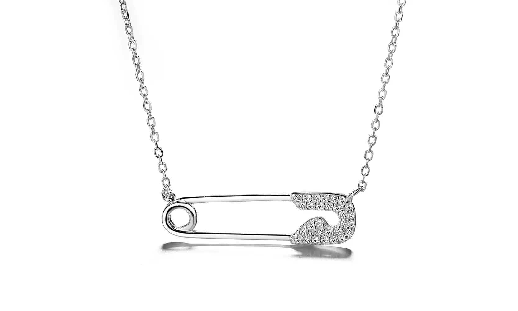Sterling Silver Safety Pin with Swarovski Crystals Pendant Necklace - Second Medium