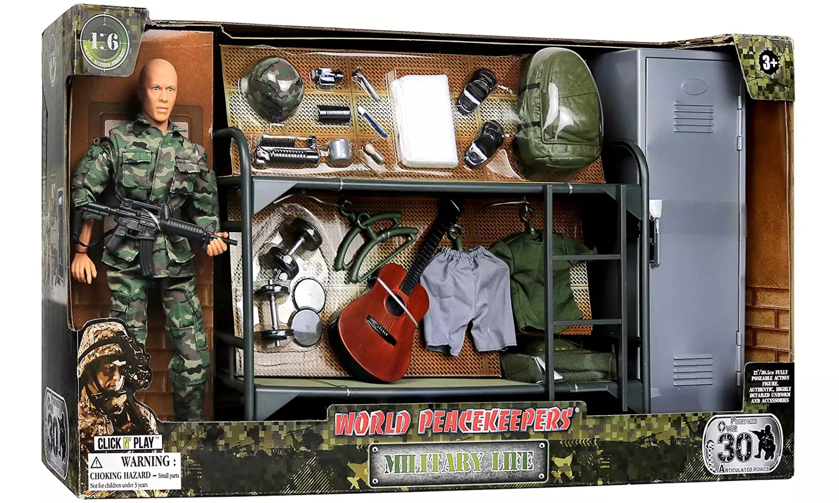  Military Camp Bunk House Life 12 Action Figure Play Set with Accessories, Brown - Second Medium