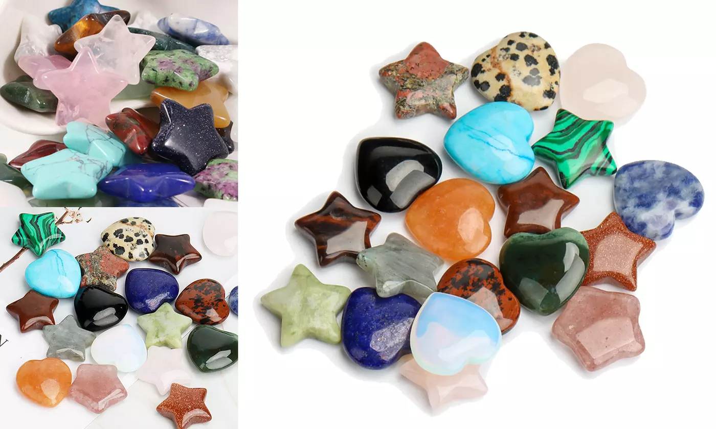 Natural Healing Star & Hearts Crystal Gemstones for Home Decoration