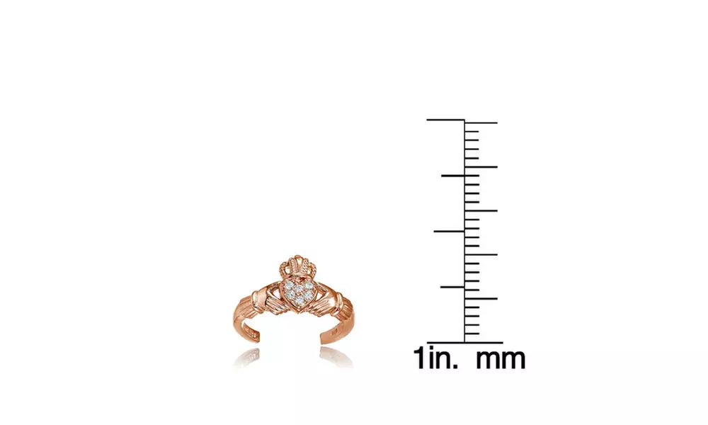 Rose Gold Flashed Sterling Silver Cubic Zirconia Claddagh Toe Ring