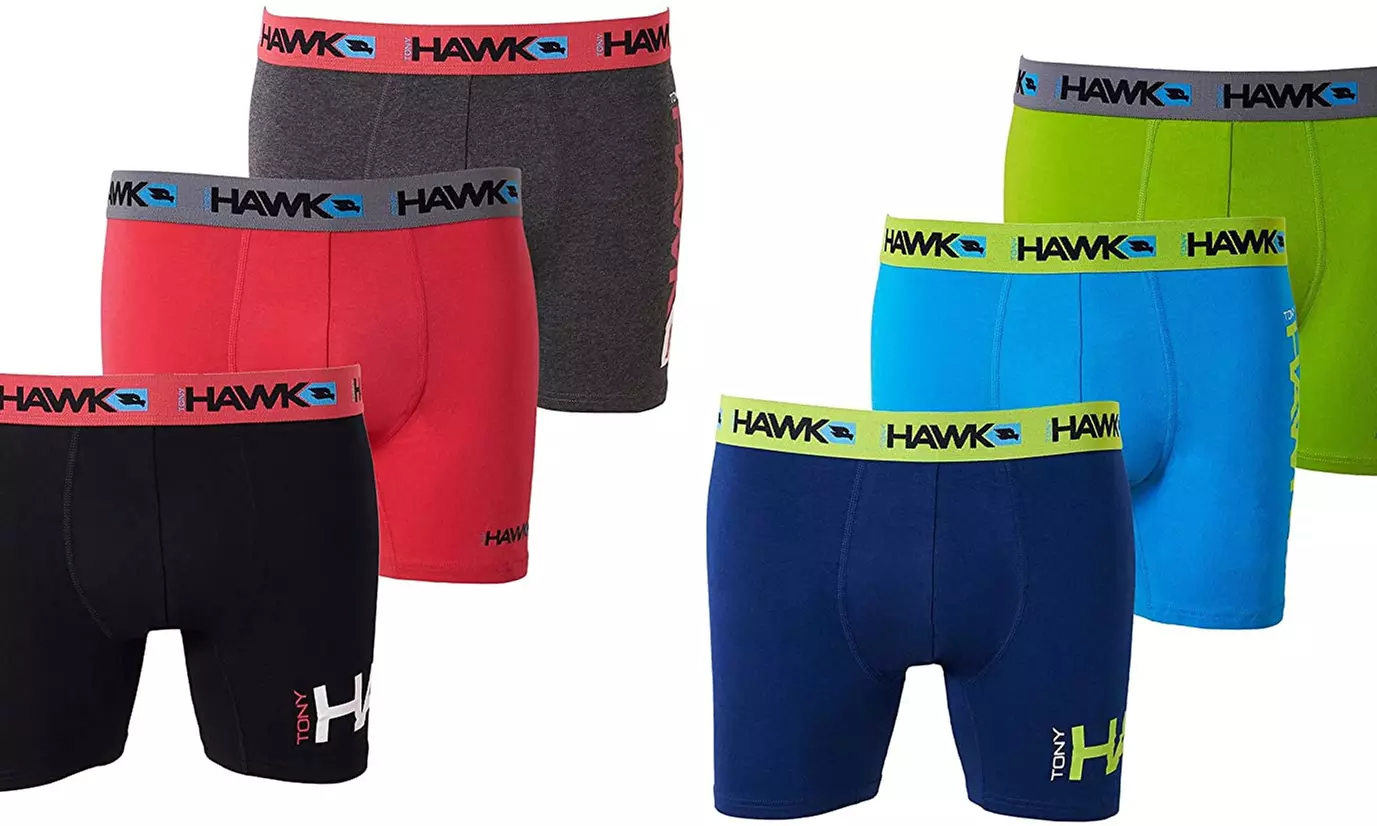 Tony Hawk Mens Boxer Briefs - 6-Pack Cotton Stretch Briefs Breathable  No Fly