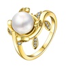 Image 3: Gold Plated Curved Pav'e Freshwater Pearl Ring 