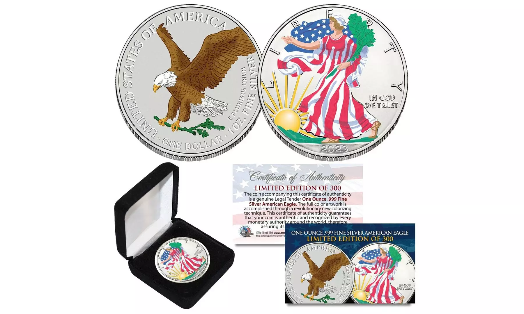 2023 Colorized 2-Sided 1 oz .999 Silver American Silver Eagle Coin w/Box - Primary Image