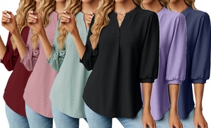 Women's 3/4 Sleeve V Neck Tops Casual Tunic Blouse Business Shirts