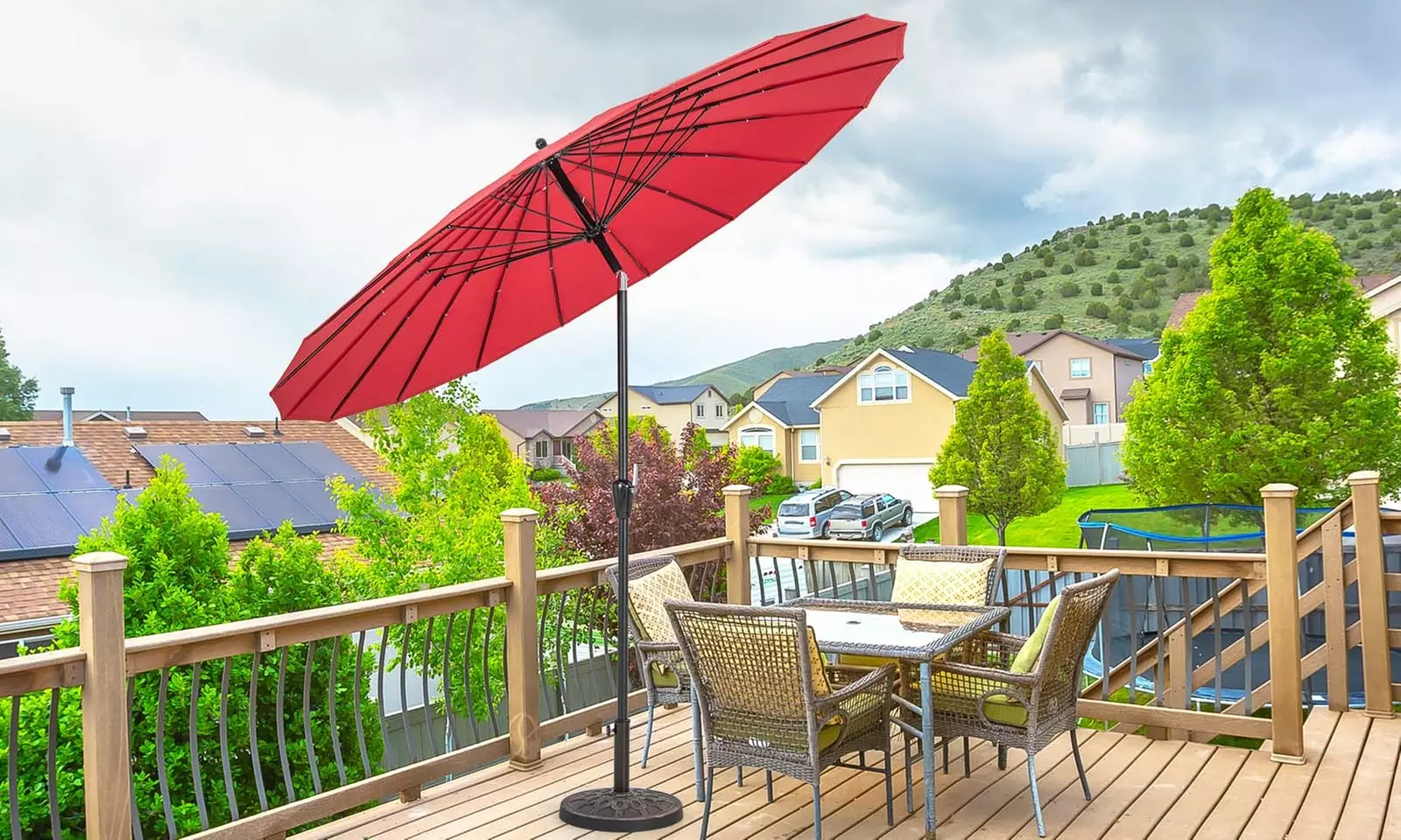 Costway 9 FT Round Patio Umbrella with Push Button Tilt & Crank Handle