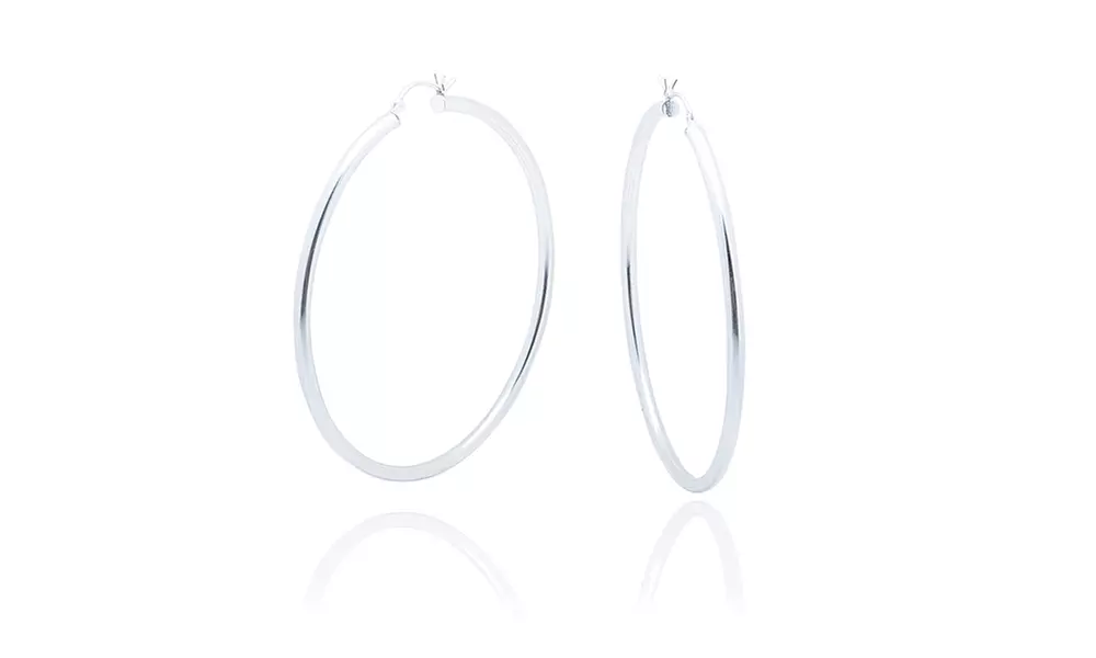 Solid Sterling Silver Polished 3MM Italian Hoop Earrings 