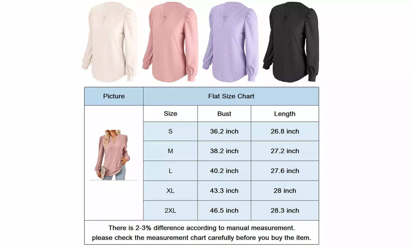 Women Long Sleeve V Neck Tunic Blouse