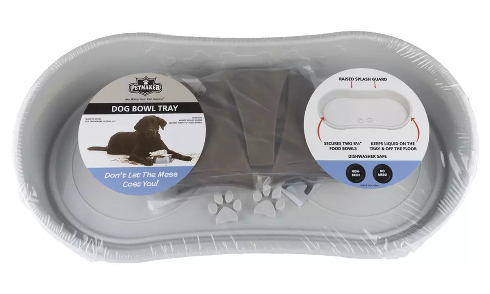 Elevated Pet Feeding Tray with Splash Guard and Non-Skid Feet by PETMAKER