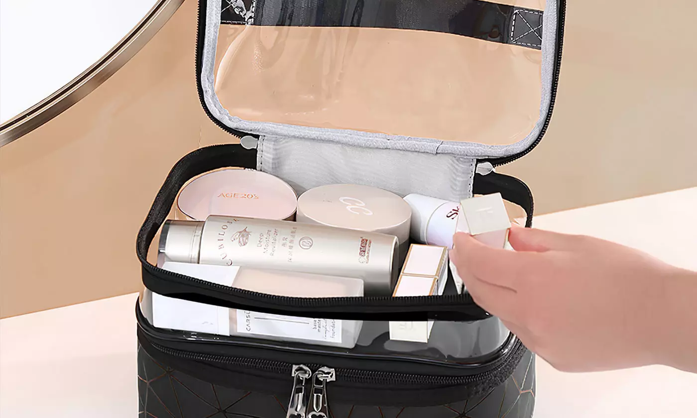 Large Double Layer Cosmetic Bag Makeup Case Organizer Travel Toiletry Bag