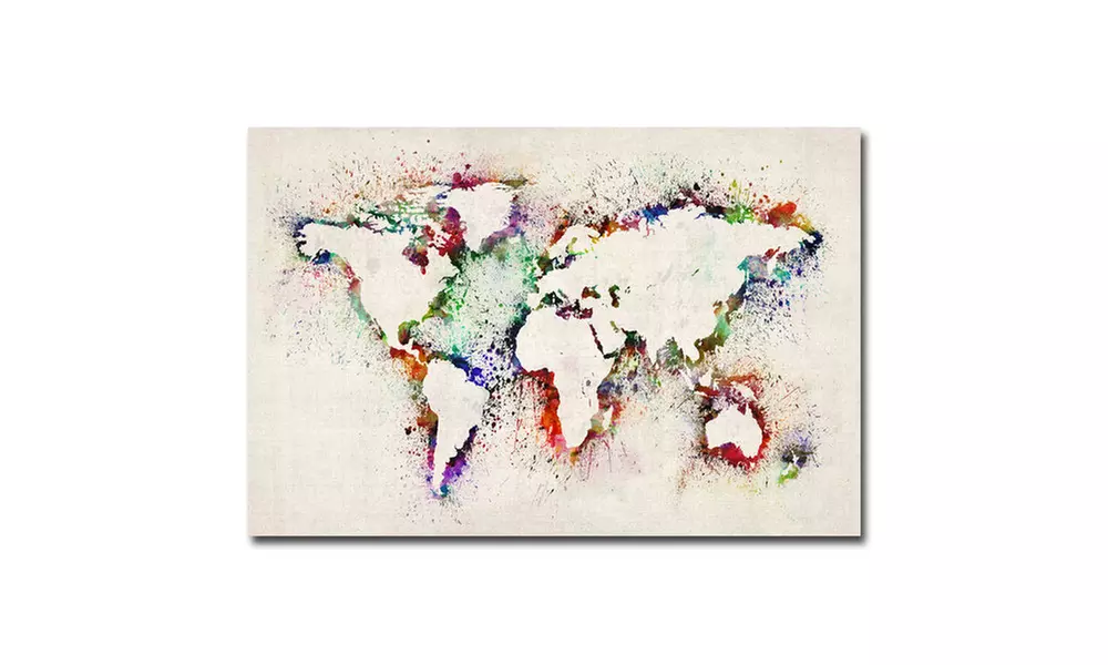 Michael Tompsett 'World Map Paint Splashes' Canvas Rolled Art - Second Medium