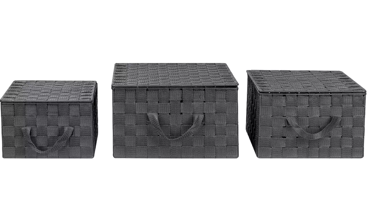 3-Pack Storage Box w/ Lid for Closet & Shelves - Woven Fabric Basket Organizer