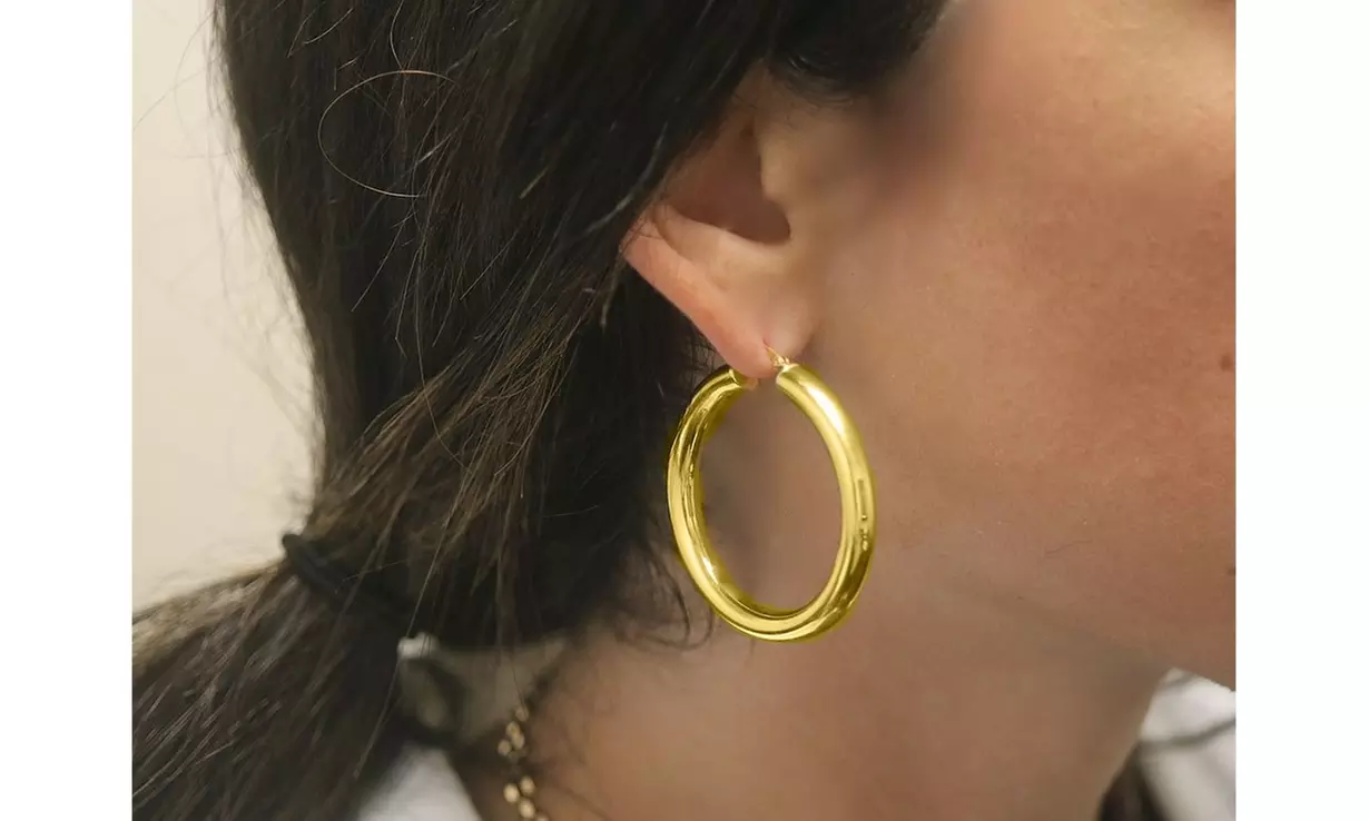 18K Gold Plated 925 Sterling Silver 40mm French Lock Hoop Earrings