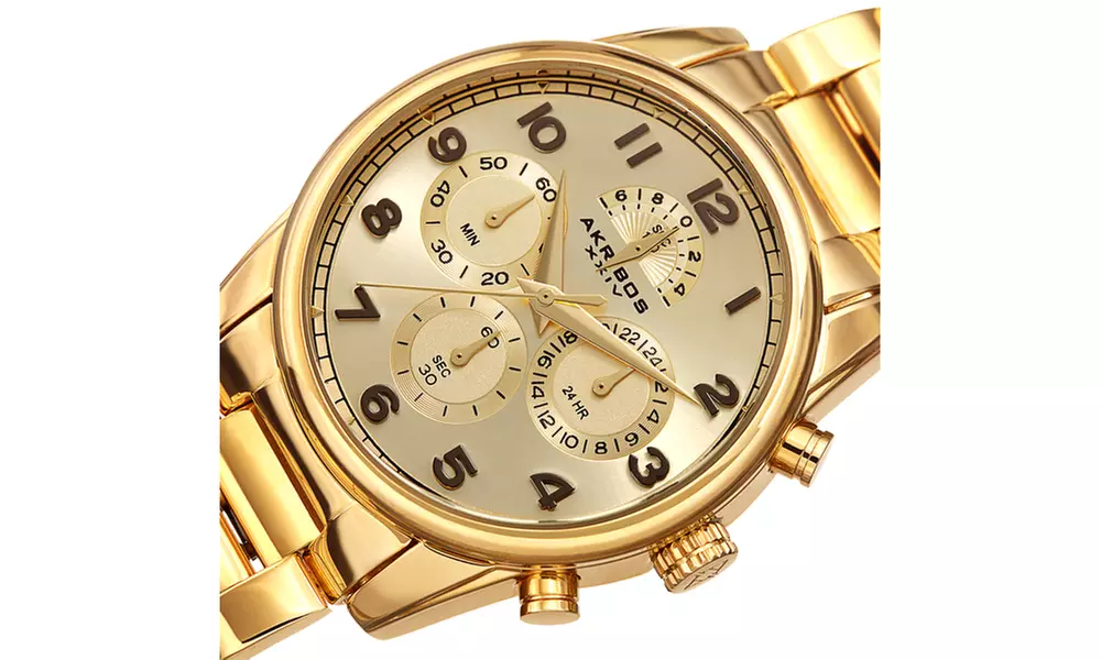 Men's Akribos XXIV Chronograph Dial Stainless Steel Link Bracelet