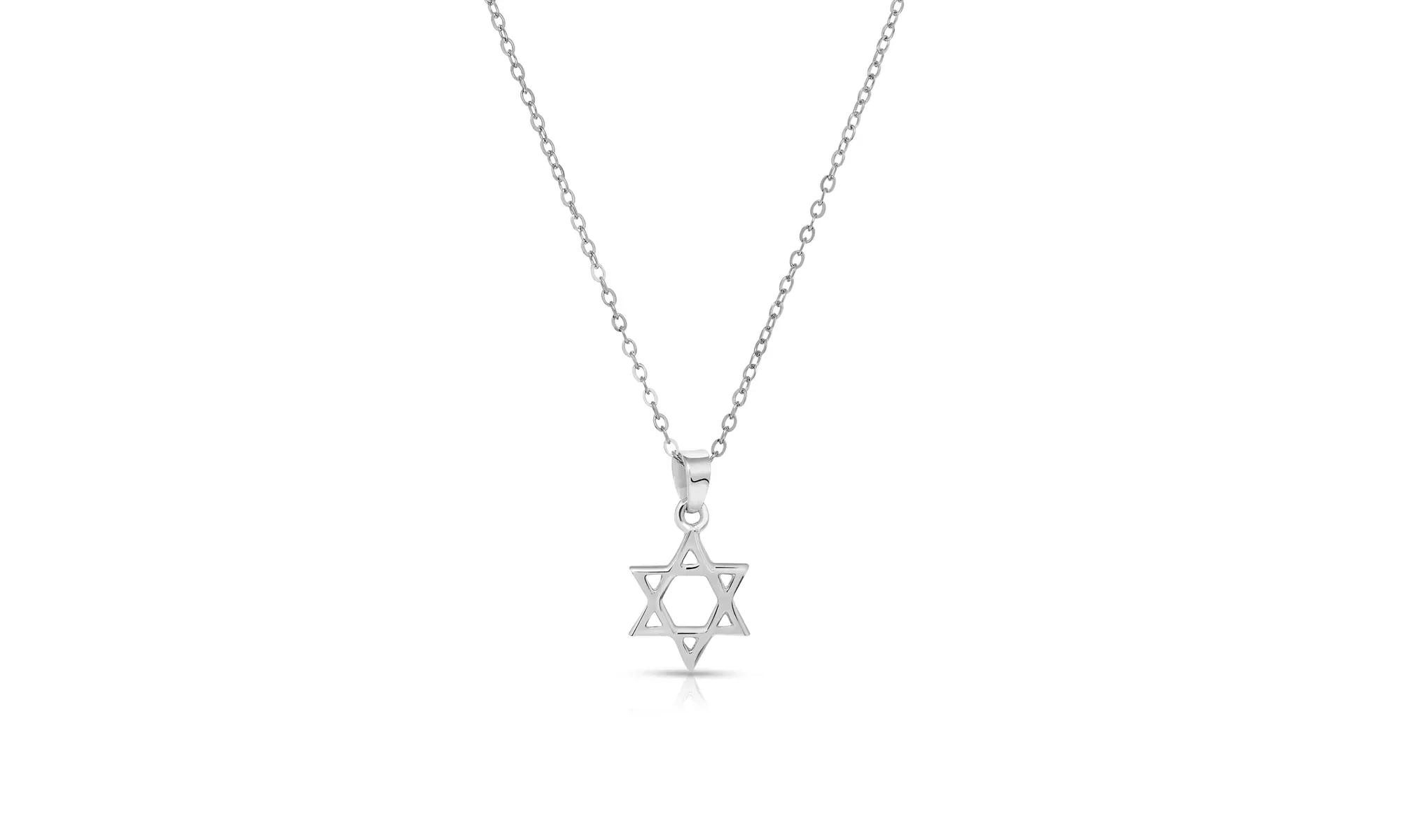 Solid Star of David Pendant Necklace in Sterling Silver 
