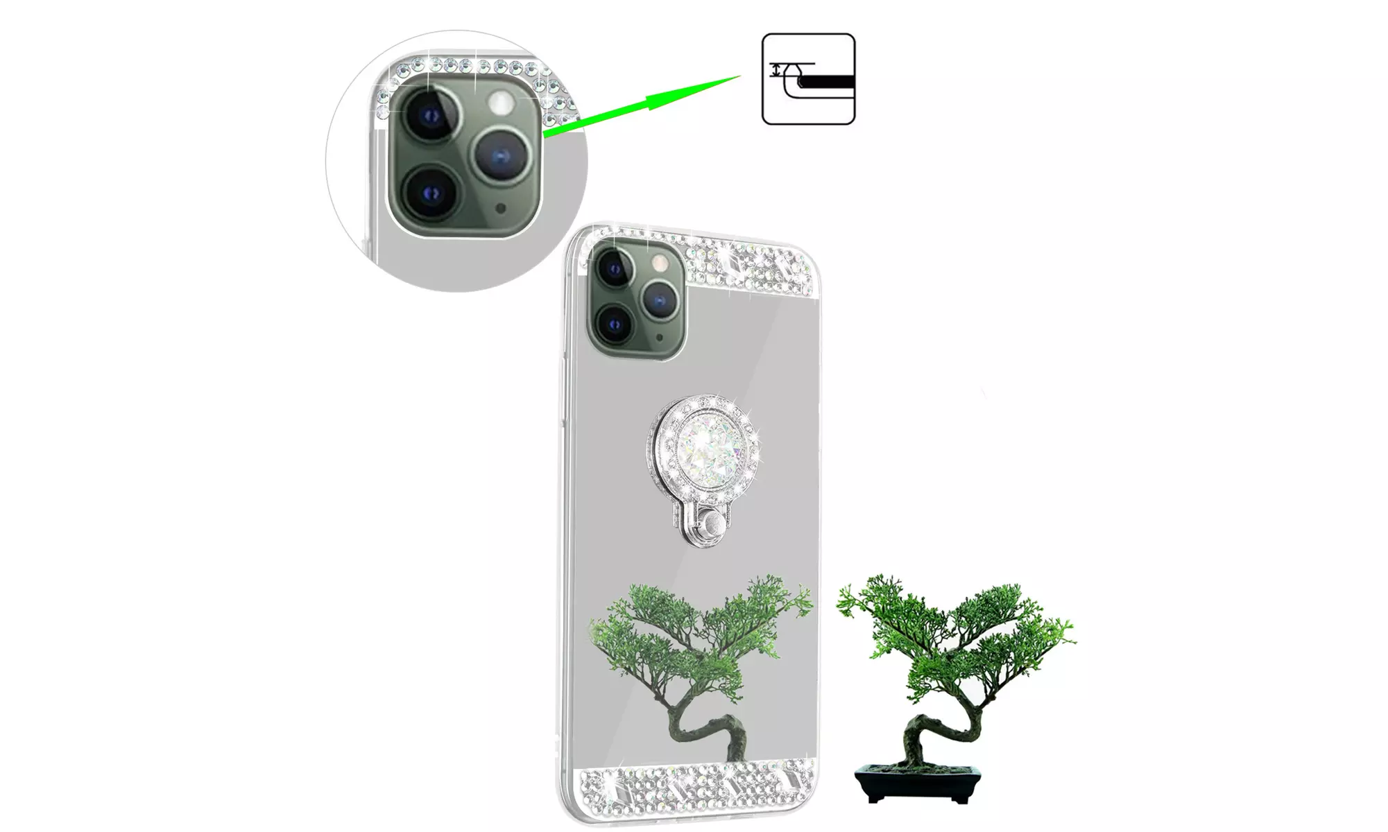 Luxury Mirror Glitter Diamond Stand Case Cover For iPhone 11/11 Pro/11 Pro Max - Primary Image
