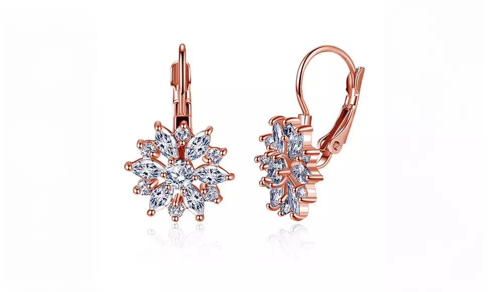 Marquise Cut Crystal Flower Leverback Earrings (Multiple Platings)