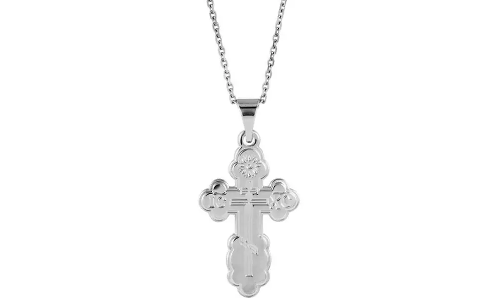 White Gold Plated 19X13MM ST. Olga Orthodox Cross Pendant