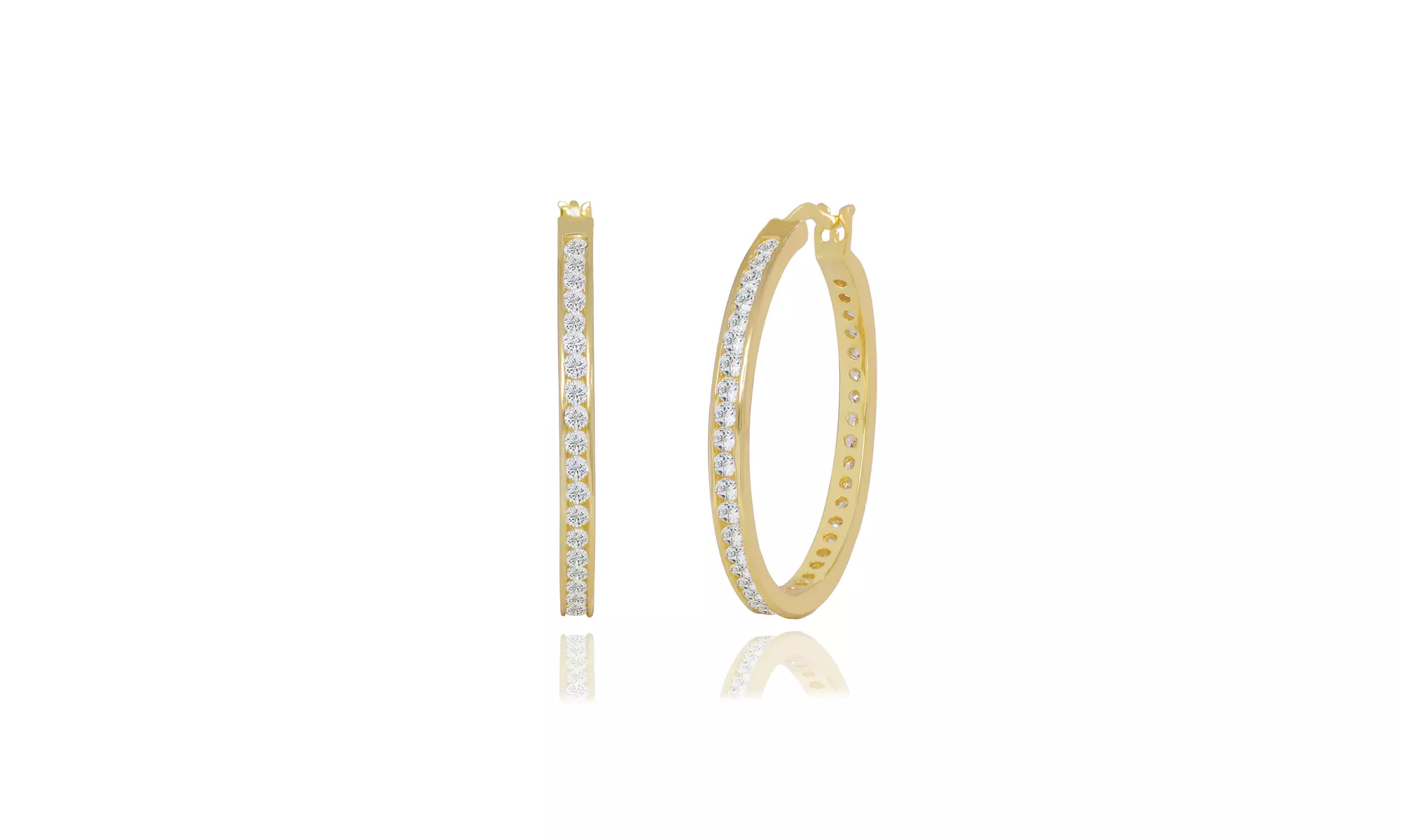 Cubic Zirconia Channel Set Hoop Earrings in Sterling Silver 