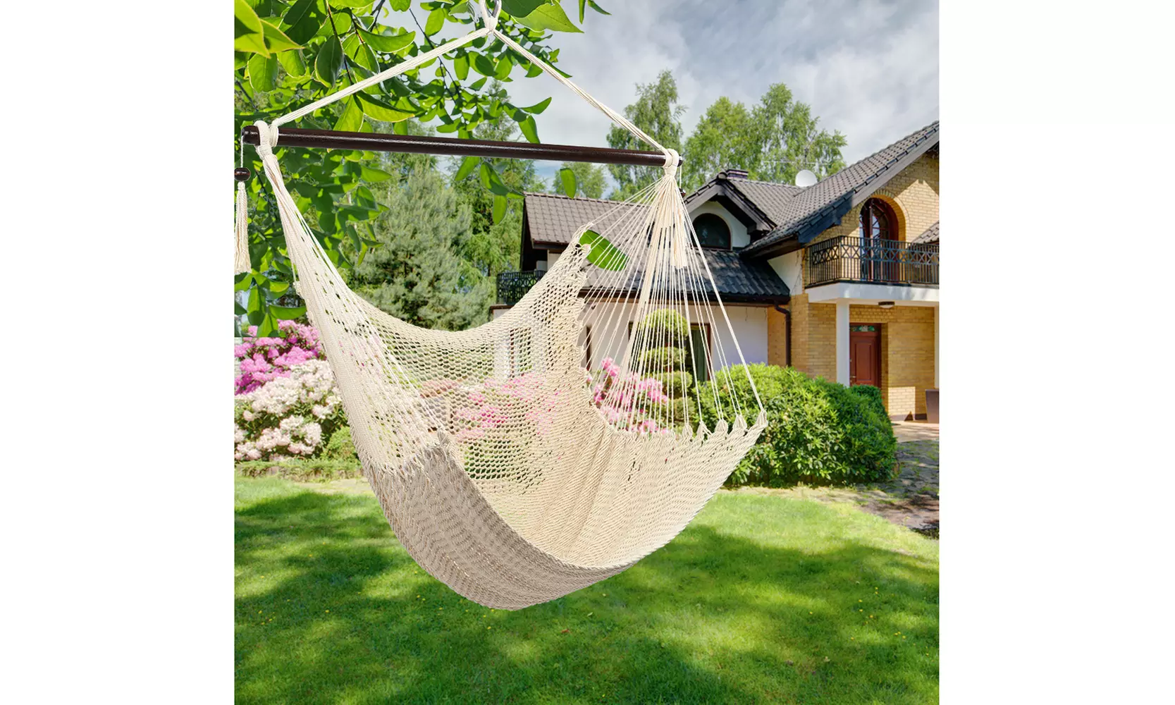 Outdoor Large Hammock Chair Swing Seat Hanging Chair with Tassels - Primary Image