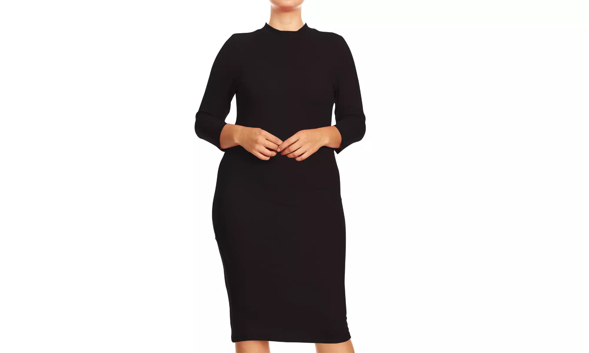 Women's Plus Size Mock Neck 3/4 Sleeves Casual Solid Bodycon Casual Mid Dress