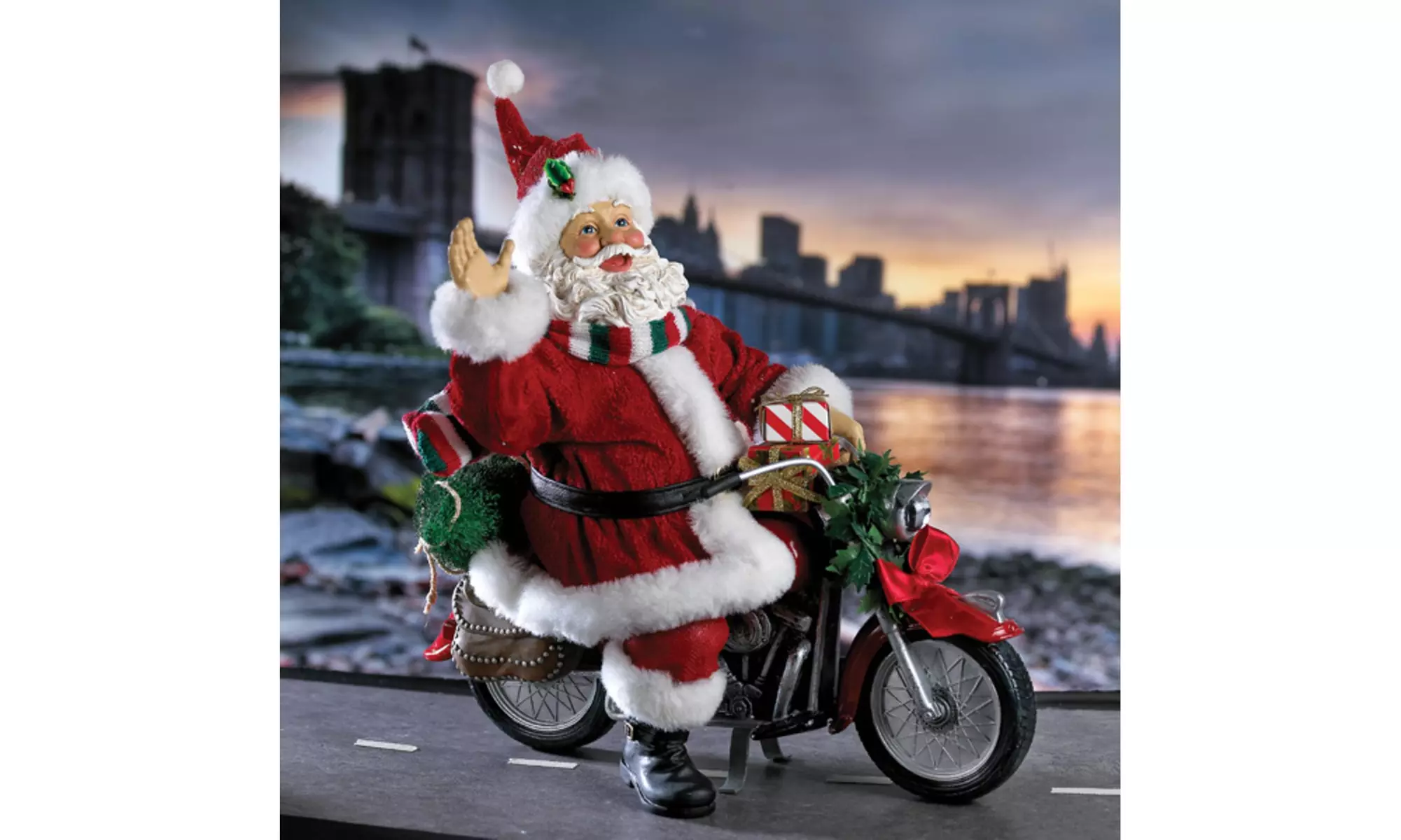 10" Fabriche "Free Wheelin" Motorcycle Santa Claus Christmas Figure - Primary Image