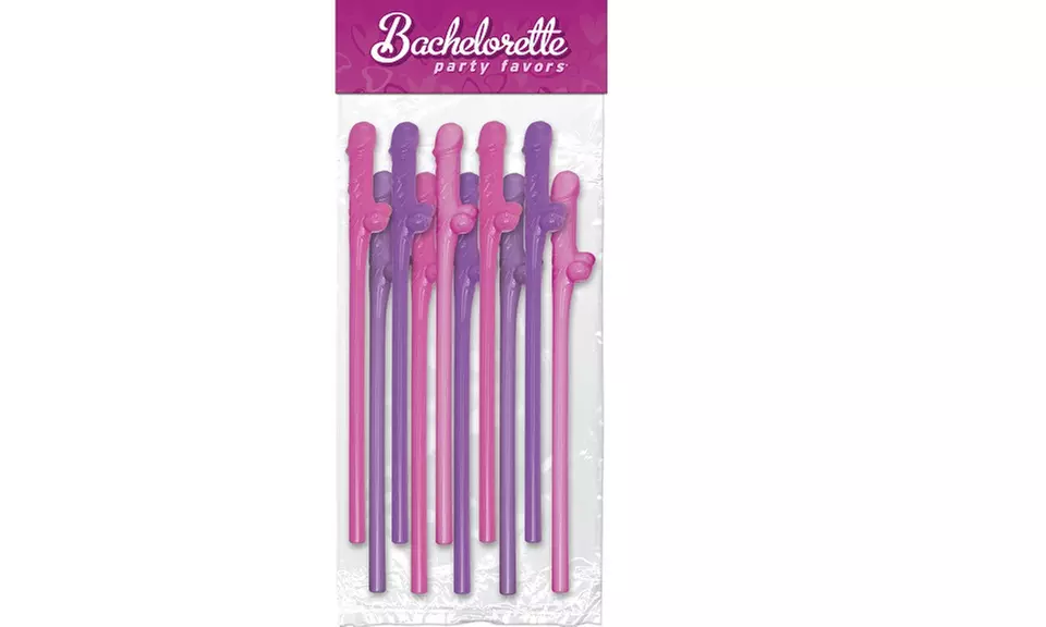 Bachelorette Party Favors 10 Sipping Straws - Pink & Purple - Primary Image
