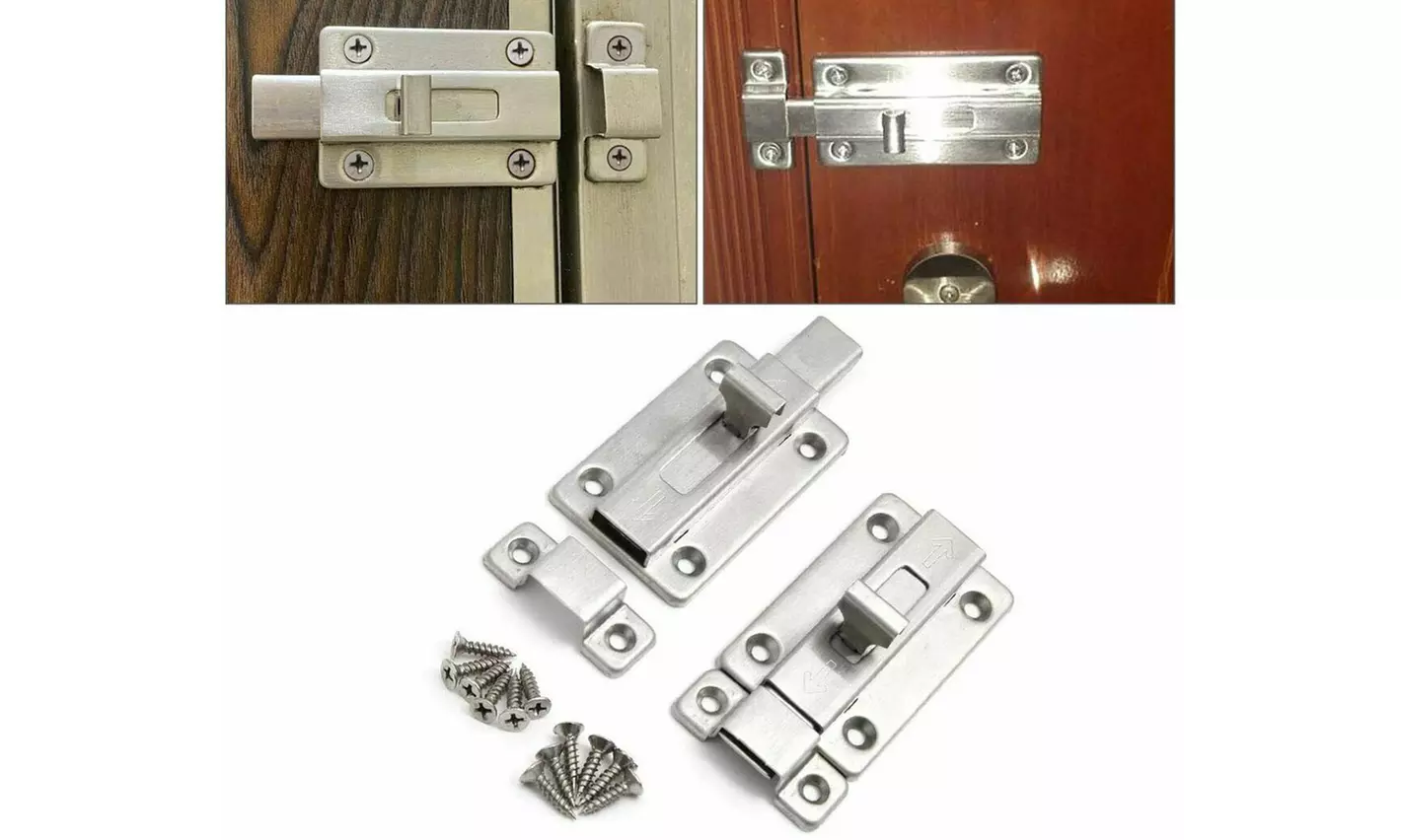 2 Pack Door Security Slide Latch Lock Stainless Steel Keyless Door Lock Bolt - Second Medium