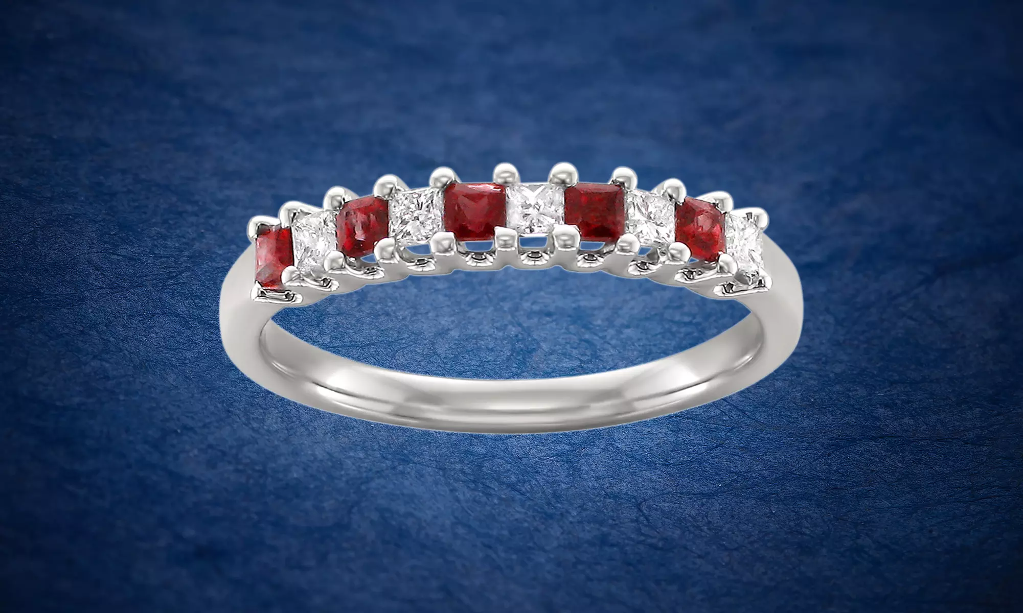 1/2 Cttw Princess Diamond & Ruby Wedding Band In 14K Gold By Eternal Brilliance - Primary Image