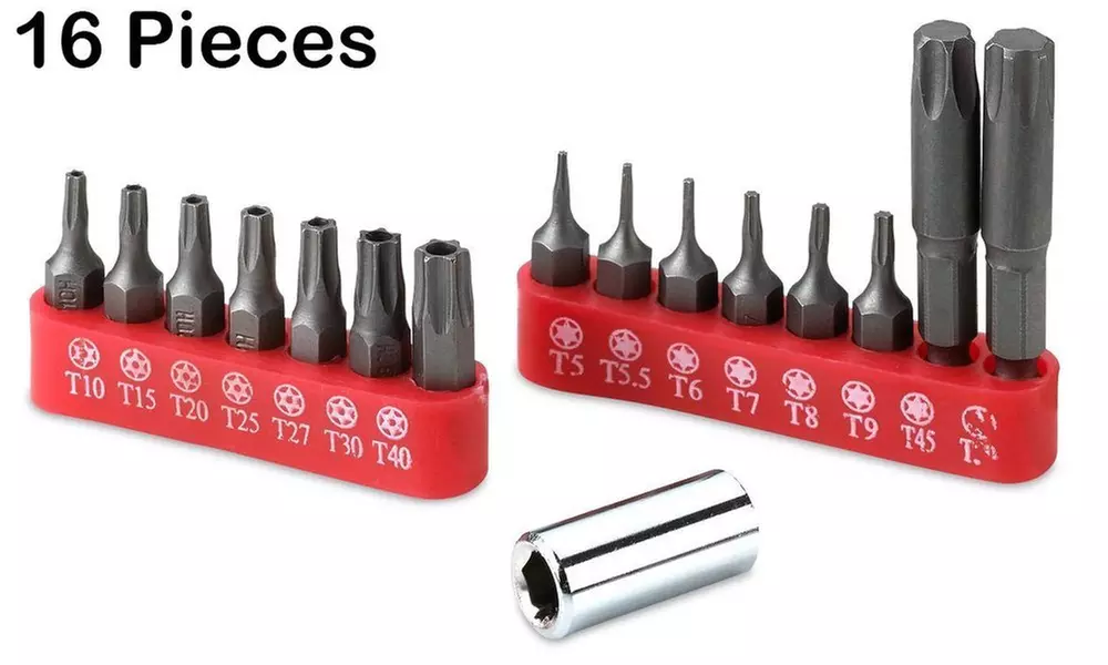 6 Point Torx Star Bit Set  16 Pieces Assorted Tamper Proof Star Bits  - Primary Image