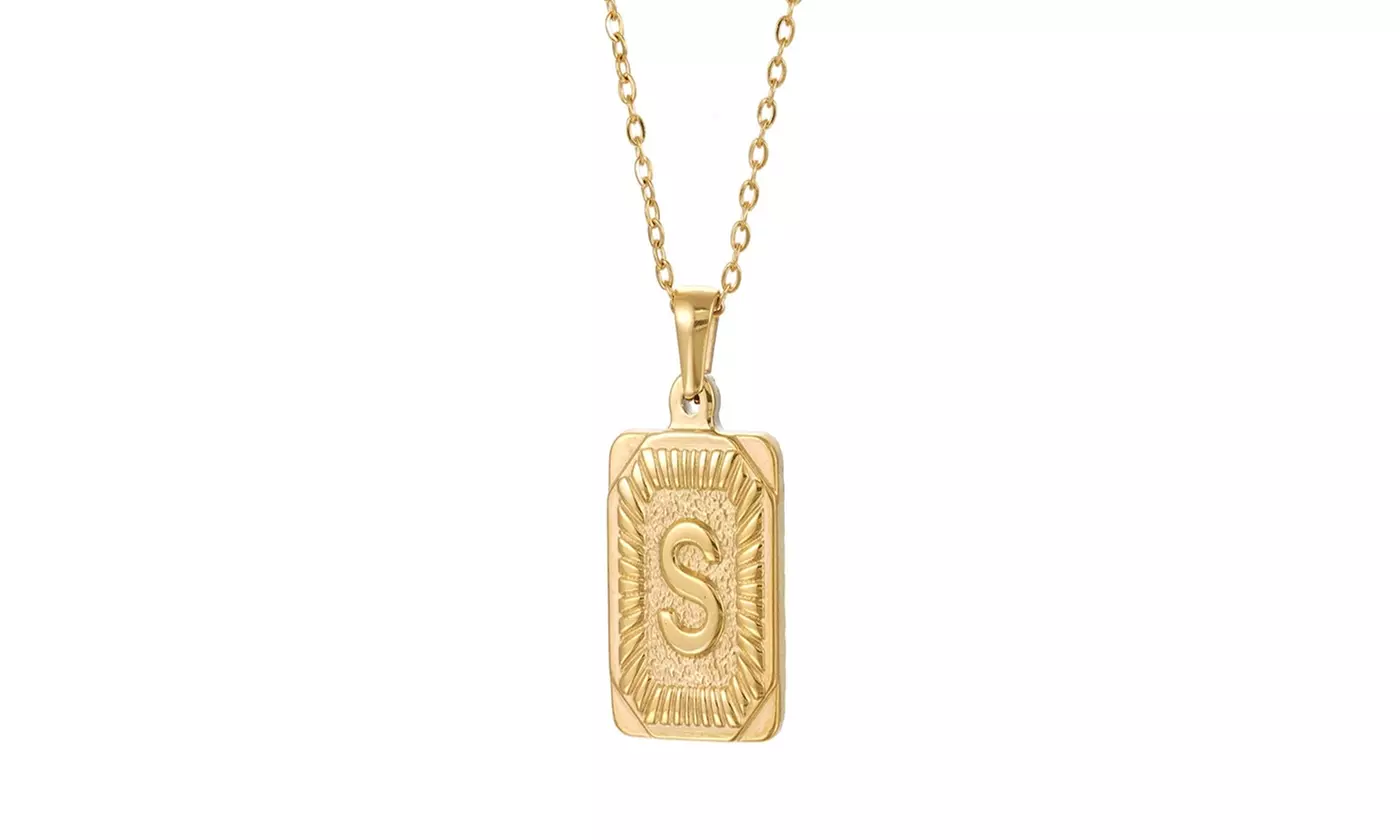 Gold Plated Stainless Steel Initial Pendant with Box Link Chain Necklace