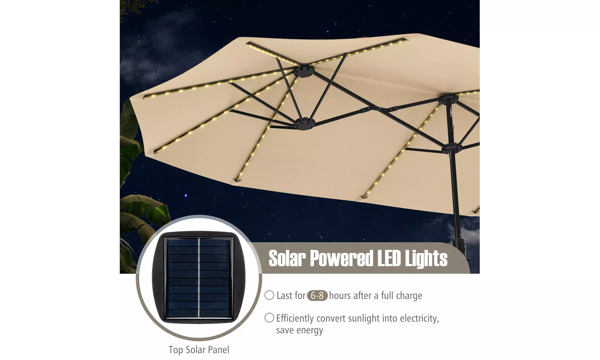 Costway 15.5 FT Extra-Large Patio Umbrella with LED Solar Lights